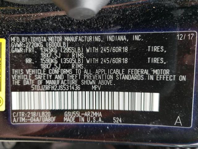 Photo 14 from auction – 2018 TOYOTA HIGHLANDER with VIN 5TDJZRFH2JS531436