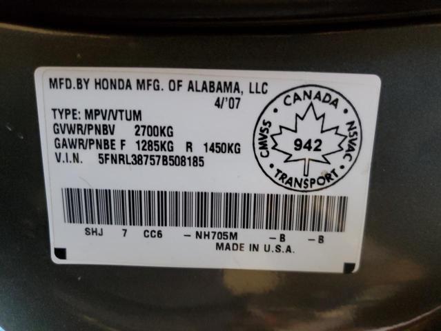 Photo 14 from auction – 2007 HONDA ODYSSEY EX with VIN 5FNRL38757B508185