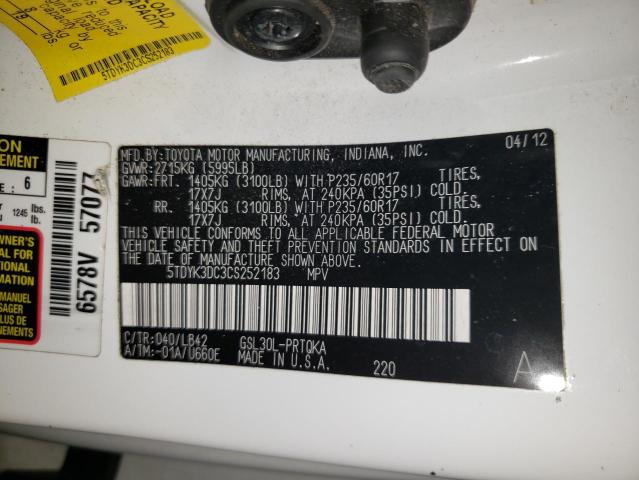 Photo 14 from auction – 2012 TOYOTA SIENNA XLE with VIN 5TDYK3DC3CS252183