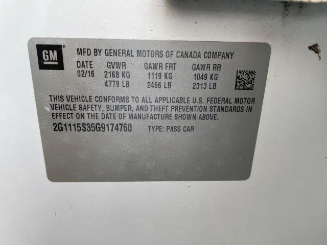 Photo 10 from auction – 2016 CHEVROLET IMPALA LT with VIN 2G1115S35G9174760