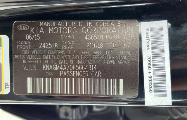Photo 10 from auction – 2015 KIA OPTIMA LX with VIN KNAGM4A70F5664314