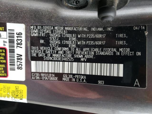 Photo 14 from auction – 2014 TOYOTA SIENNA XLE with VIN 5TDYK3DC0ES482525
