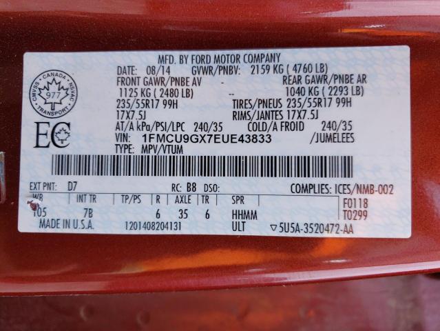 Photo 14 from auction – 2014 FORD ESCAPE SE with VIN 1FMCU9GX7EUE43833