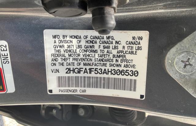 Photo 10 from auction – 2010 HONDA CIVIC LX with VIN 2HGFA1F53AH306530
