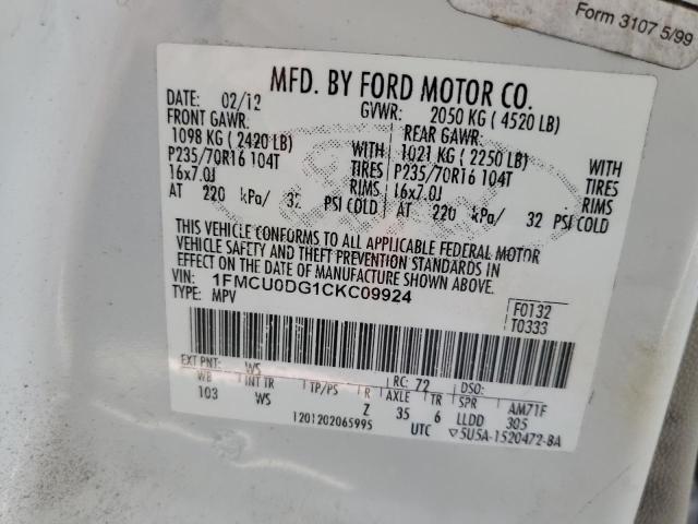 Zdjęcie 14 z aukcji – 2012 FORD ESCAPE XLT z VIN 1FMCU0DG1CKC09924