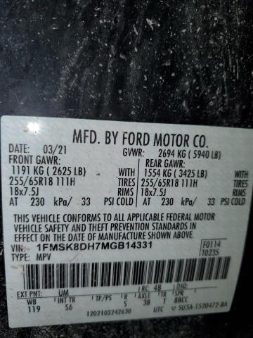 Photo 14 from auction – 2021 FORD EXPLORER X with VIN 1FMSK8DH7MGB14331