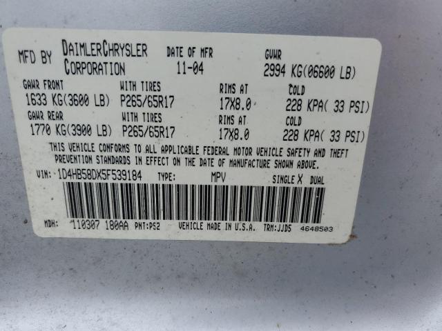 Photo 14 from auction – 2005 DODGE DURANGO LI with VIN 1D4HB58DX5F539184