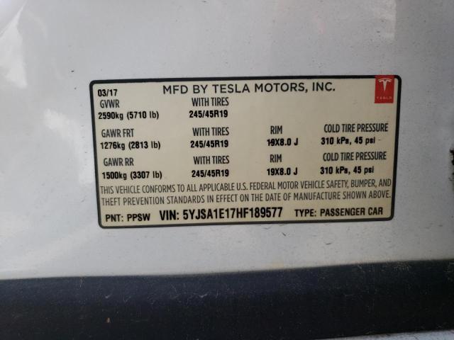 Photo 14 from auction – 2017 TESLA MODEL S with VIN 5YJSA1E17HF189577