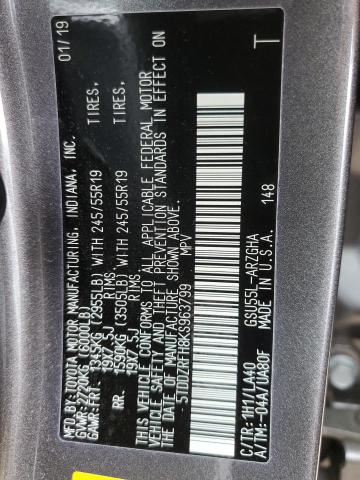Photo 14 from auction – 2019 TOYOTA HIGHLANDER with VIN 5TDDZRFH8KS963799