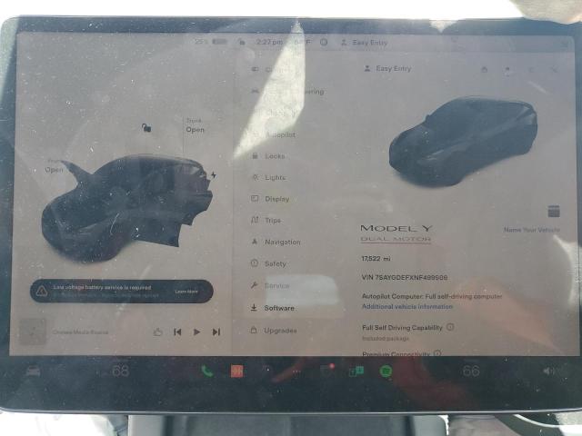 Photo 9 from auction – 2022 TESLA MODEL Y with VIN 7SAYGDEFXNF499906