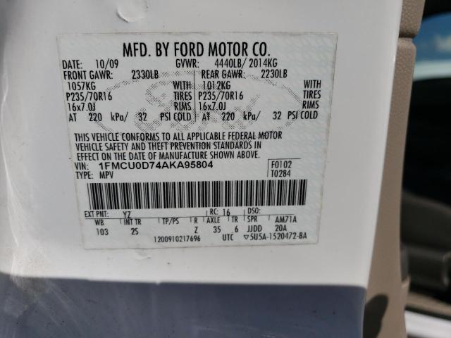 Photo 14 from auction – 2010 FORD ESCAPE with VIN 1FMCU0D74AKA95804