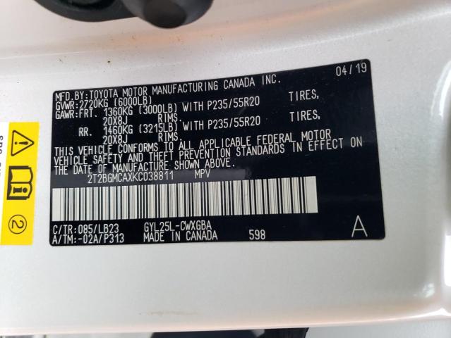 Photo 14 from auction – 2019 LEXUS RX 450H BA with VIN 2T2BGMCAXKC038811