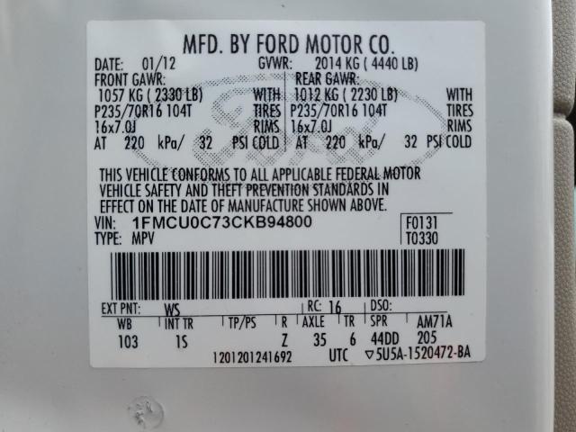 Photo 14 from auction – 2012 FORD ESCAPE XLS with VIN 1FMCU0C73CKB94800