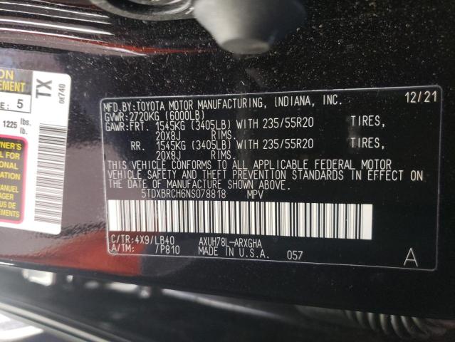 Photo 14 from auction – 2022 TOYOTA HIGHLANDER with VIN 5TDXBRCH6NS078818