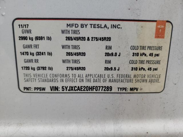 Photo 14 from auction – 2017 TESLA MODEL X with VIN 5YJXCAE20HF077289