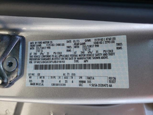 Photo 14 from auction – 2015 FORD ESCAPE SE with VIN 1FMCU9GX3FUB31610