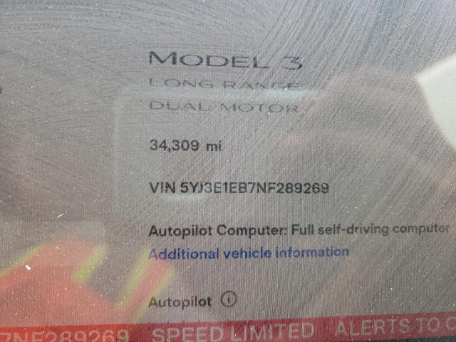 Photo 9 from auction – 2022 TESLA MODEL 3 with VIN 5YJ3E1EB7NF289269