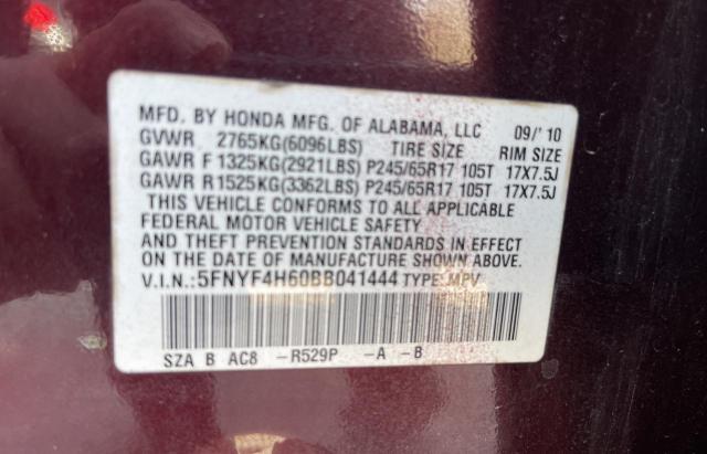 Photo 10 from auction – 2011 HONDA PILOT EXL with VIN 5FNYF4H60BB041444