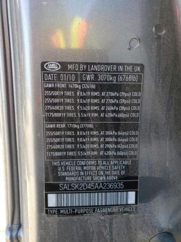 Photo 14 from auction – 2010 LAND ROVER RANGE ROVE with VIN SALSK2D45AA236935