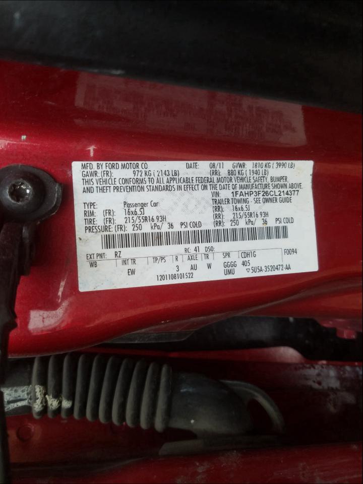 Photo 10 from auction – 2012 FORD FOCUS SE with VIN 1FAHP3F26CL214377