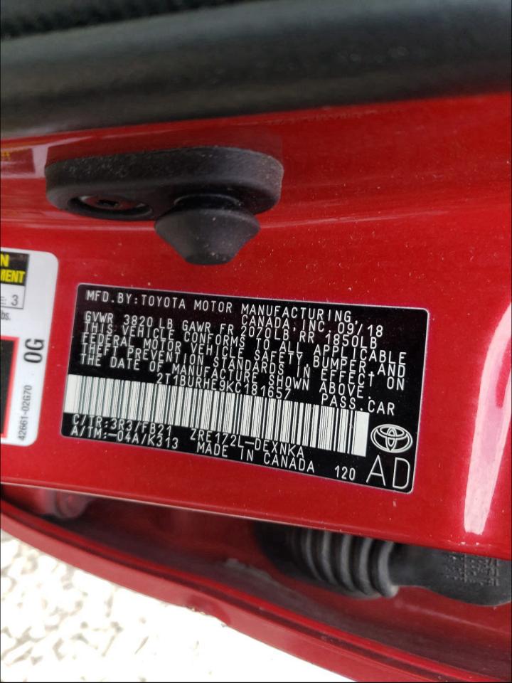 Photo 10 from auction – 2019 TOYOTA COROLLA L with VIN 2T1BURHE9KC181657