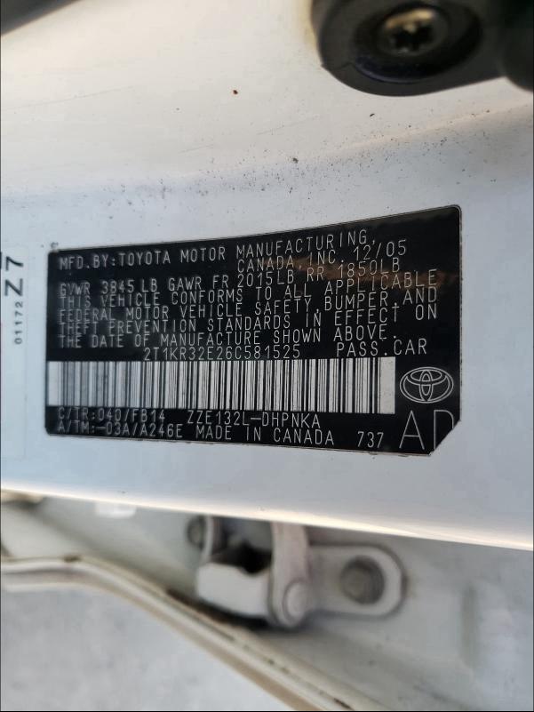 Photo 10 from auction – 2006 TOYOTA COROLLA MA with VIN 2T1KR32E26C581525