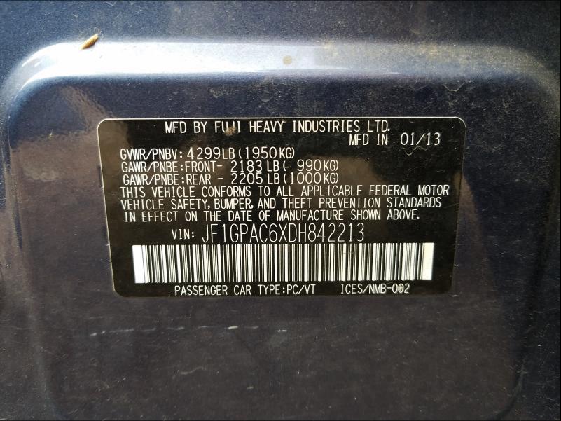 Photo 10 from auction – 2013 SUBARU IMPREZA PR with VIN JF1GPAC6XDH842213