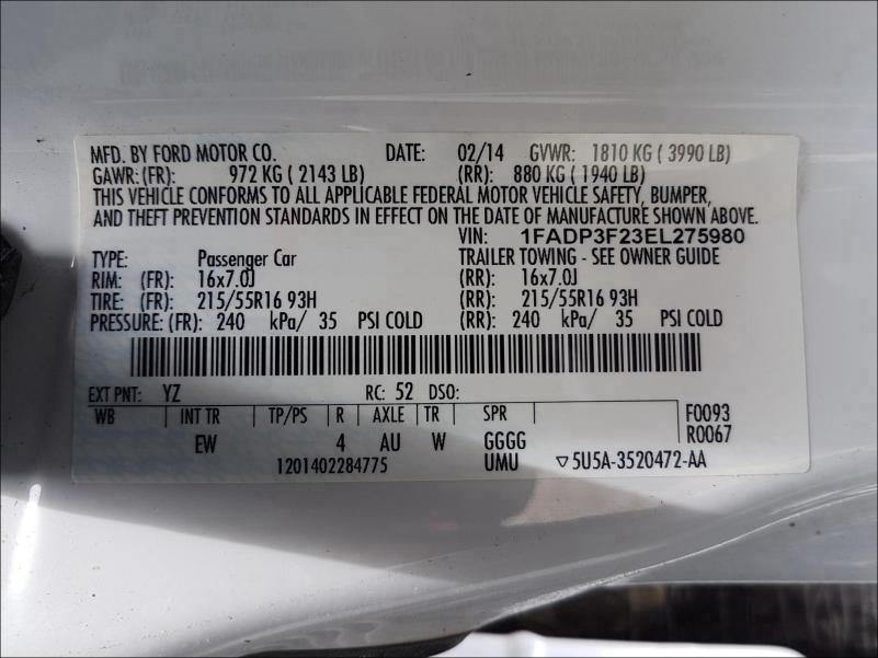 Photo 10 from auction – 2014 FORD FOCUS SE with VIN 1FADP3F23EL275980