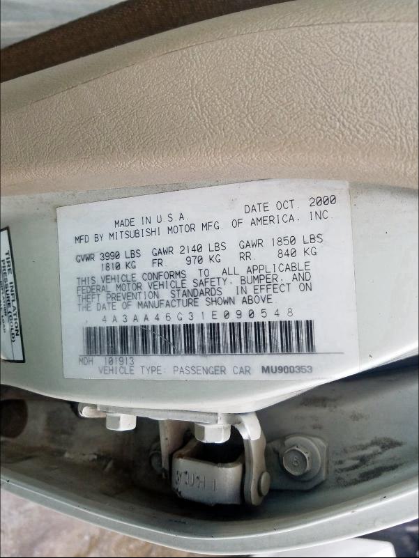 Photo 10 from auction – 2001 MITSUBISHI GALANT ES with VIN 4A3AA46G31E090548