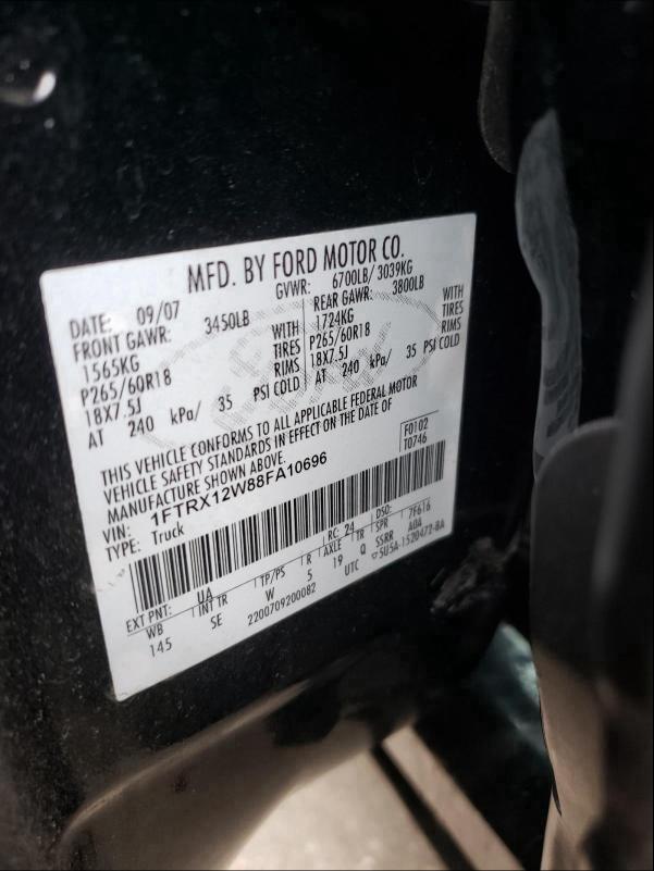 Photo 10 from auction – 2008 FORD F150 with VIN 1FTRX12W88FA10696