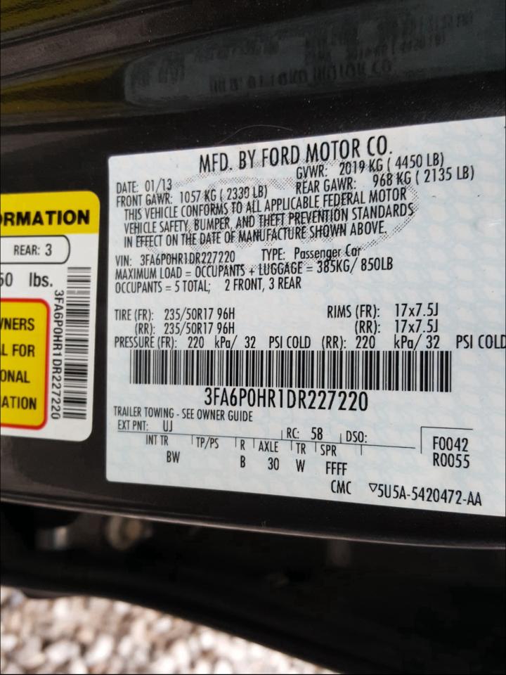 Photo 10 from auction – 2013 FORD FUSION SE with VIN 3FA6P0HR1DR227220