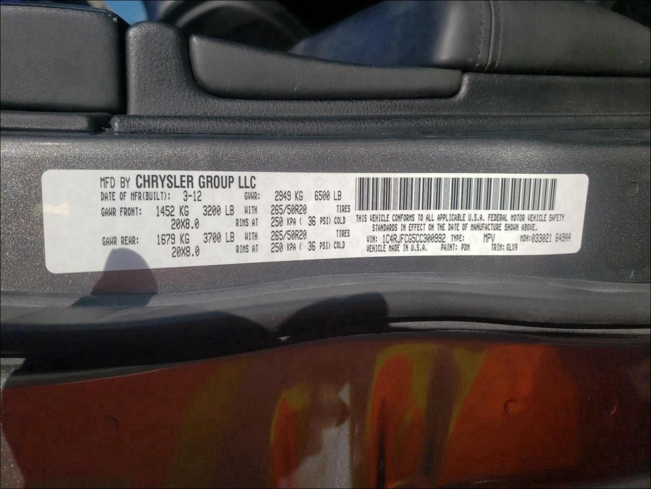 Zdjęcie 10 z aukcji – 2012 JEEP GRAND CHER z VIN 1C4RJFCG5CC300992