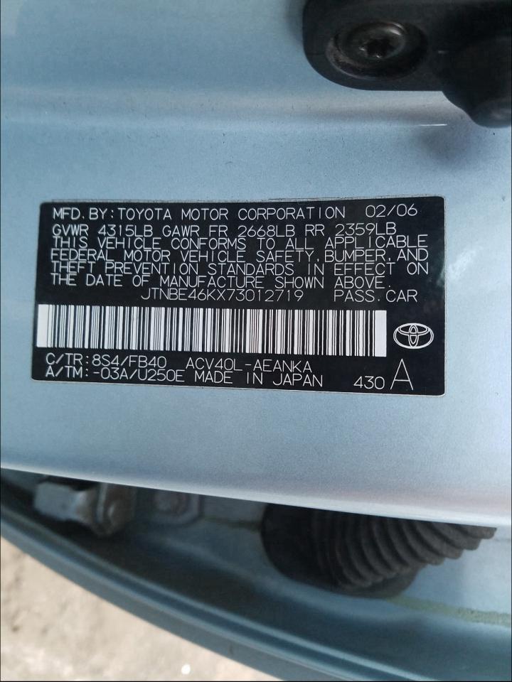 Photo 10 from auction – 2007 TOYOTA CAMRY CE with VIN JTNBE46KX73012719