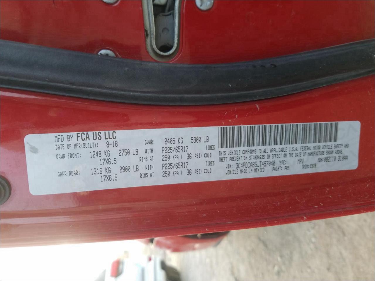 Photo 10 from auction – 2018 DODGE JOURNEY SE with VIN 3C4PDCAB5JT497040