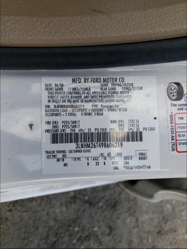 Photo 10 from auction – 2009 LINCOLN MKZ with VIN 3LNHM26T49R606219