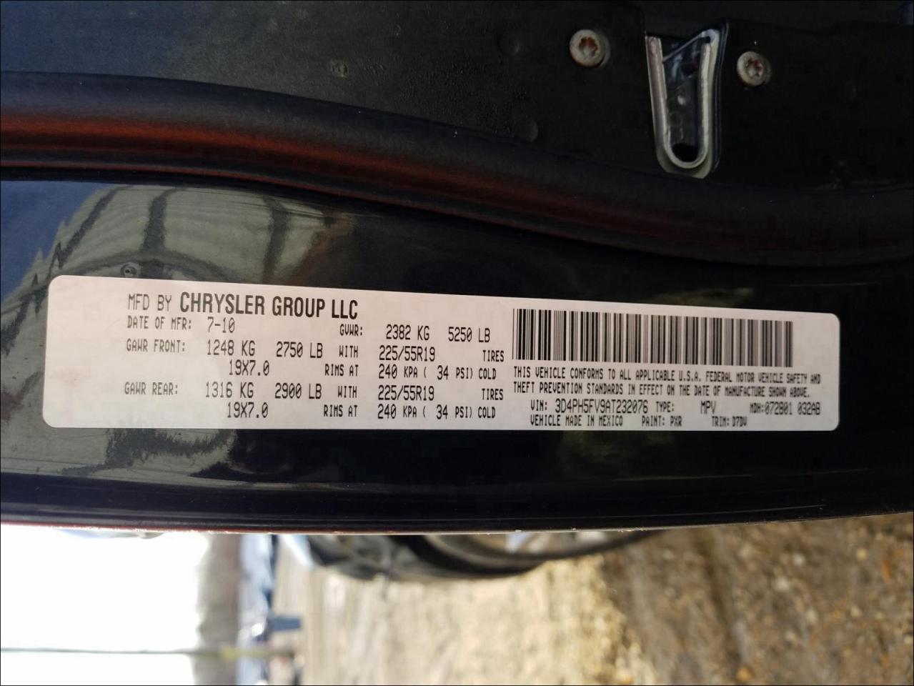 Photo 10 from auction – 2010 DODGE JOURNEY SX with VIN 3D4PH5FV9AT232076