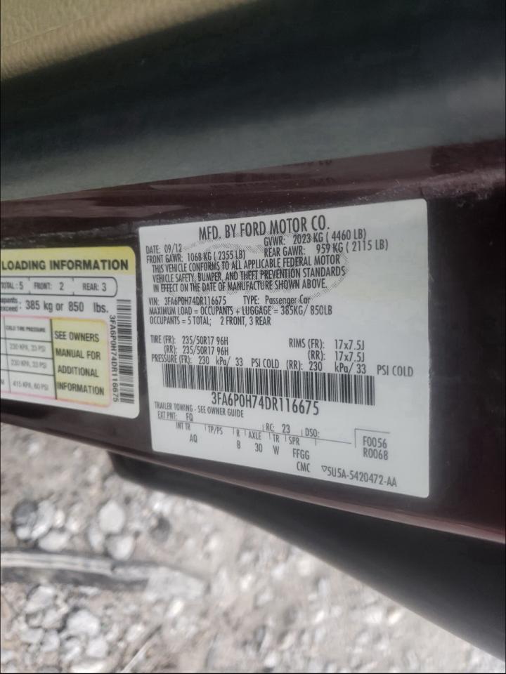 Photo 10 from auction – 2013 FORD FUSION SE with VIN 3FA6P0H74DR116675