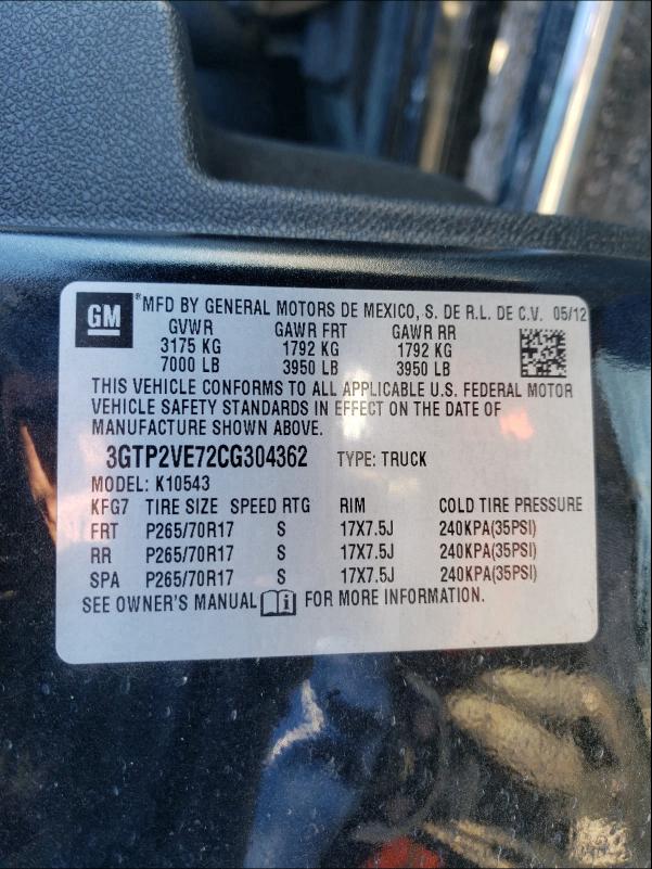 Photo 10 from auction – 2012 GMC SIERRA K15 with VIN 3GTP2VE72CG304362