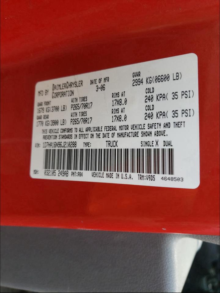 Photo 10 from auction – 2006 DODGE RAM 1500 S with VIN 1D7HA16N96J210288