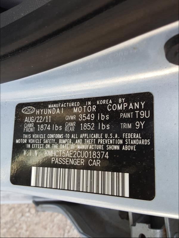Photo 10 from auction – 2012 HYUNDAI ACCENT GLS with VIN KMHCT5AE2CU018374