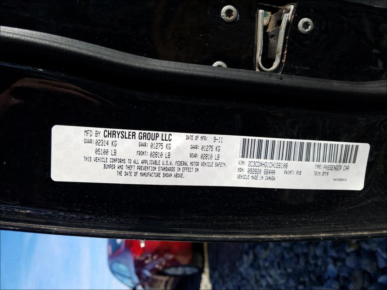 Photo 10 from auction – 2012 DODGE CHARGER SX with VIN 2C3CDXHG1CH126108