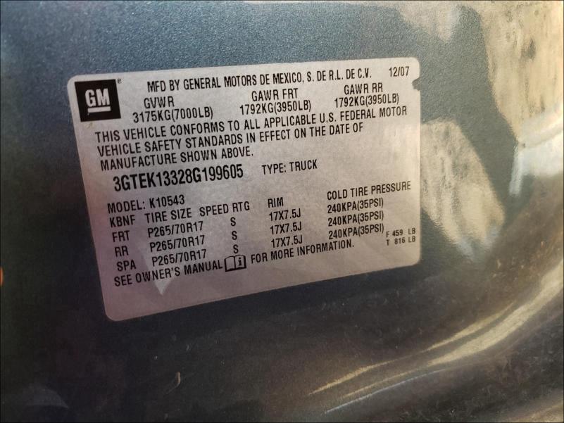 Photo 10 from auction – 2008 GMC SIERRA K15 with VIN 3GTEK13328G199605