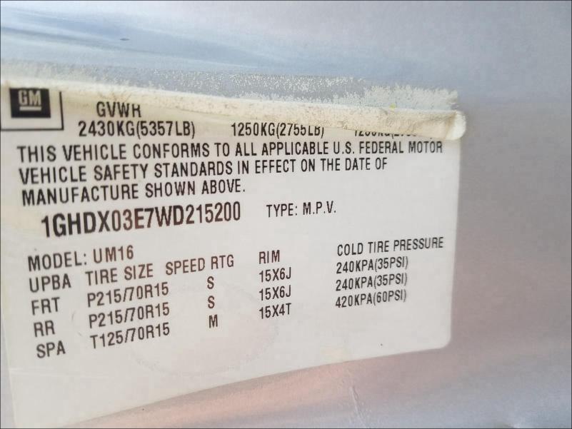 Photo 10 from auction – 1998 OLDSMOBILE SILHOUETTE with VIN 1GHDX03E7WD215200