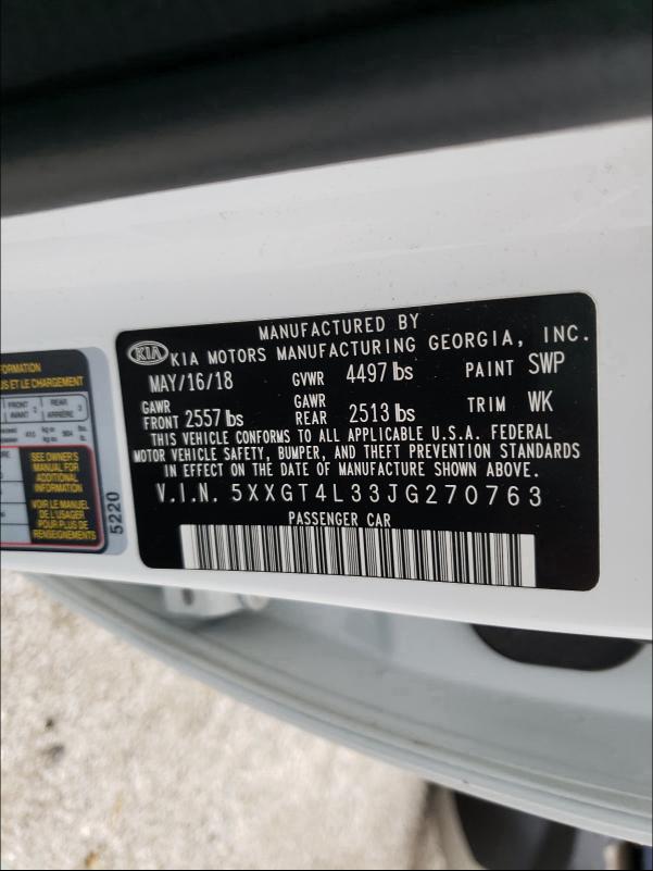 Photo 10 from auction – 2018 KIA OPTIMA LX with VIN 5XXGT4L33JG270763