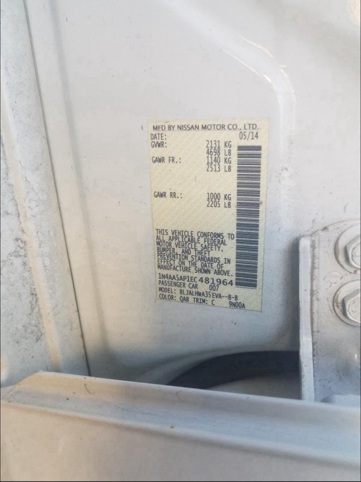 Photo 10 from auction – 2014 NISSAN MAXIMA S with VIN 1N4AA5AP1EC481964