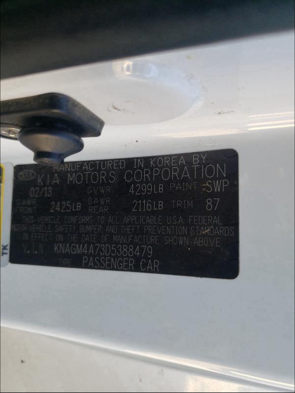 Photo 10 from auction – 2013 KIA OPTIMA LX with VIN KNAGM4A73D5388479