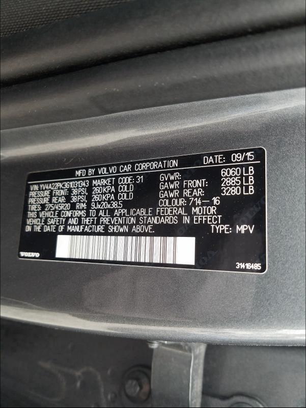 Photo 10 from auction – 2016 VOLVO XC90 T6 with VIN YV4A22PK3G1031343