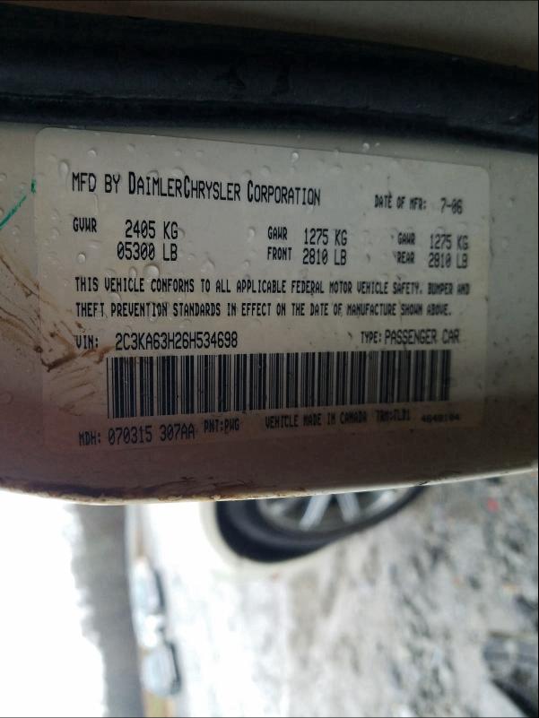 Photo 10 from auction – 2006 CHRYSLER 300C with VIN 2C3KA63H26H534698