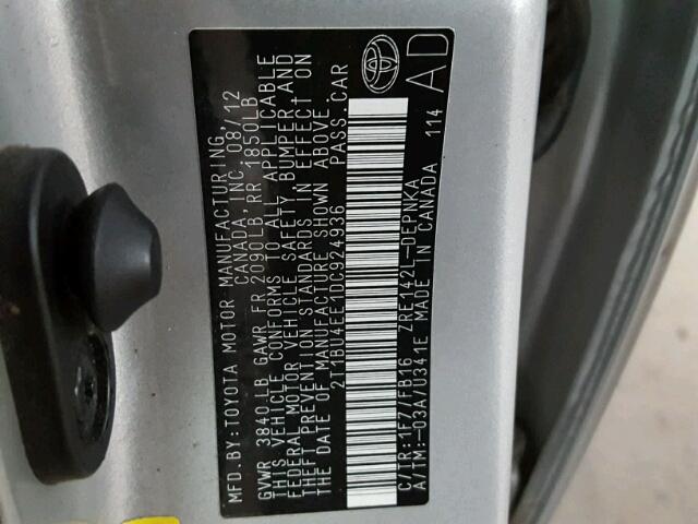 Photo 10 from auction – 2013 TOYOTA COROLLA BA with VIN 2T1BU4EE1DC924936