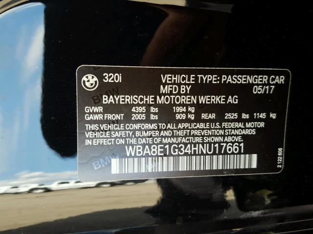 Photo 10 from auction – 2017 BMW 320 I with VIN WBA8E1G34HNU17661